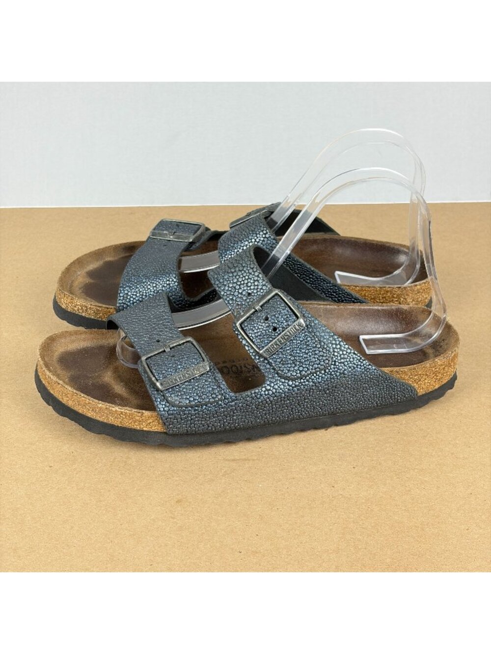 Birkenstock Arizona Pebbled Leather Iridescent Sandals Womens 9 Blue Slip On